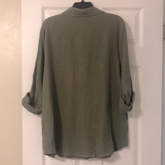 Sanctuary 100% Cotton Gauze Shirt in an olive green. XL - NWT Back to Nature - Picture 2 of 9